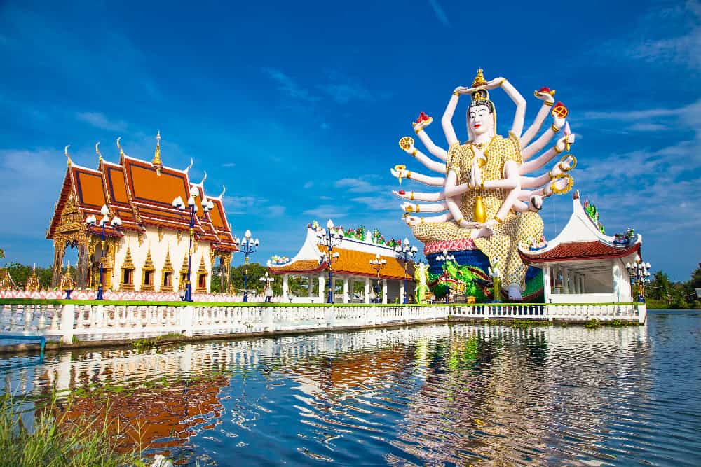 Wat Plai Laem can be crowded during Songkran